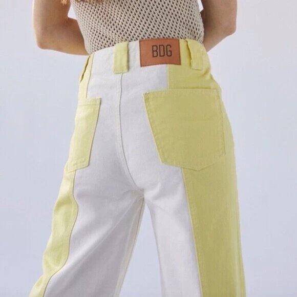 Urban Outfitters BDG High & Wide Yellow & White Colorblock Jeans 27" - Picture 5 of 9